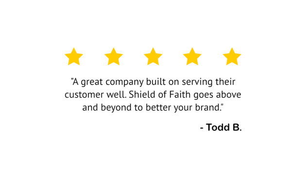 Five yellow stars above a quote praising a company for excellent customer service, attributed to "Todd B."
